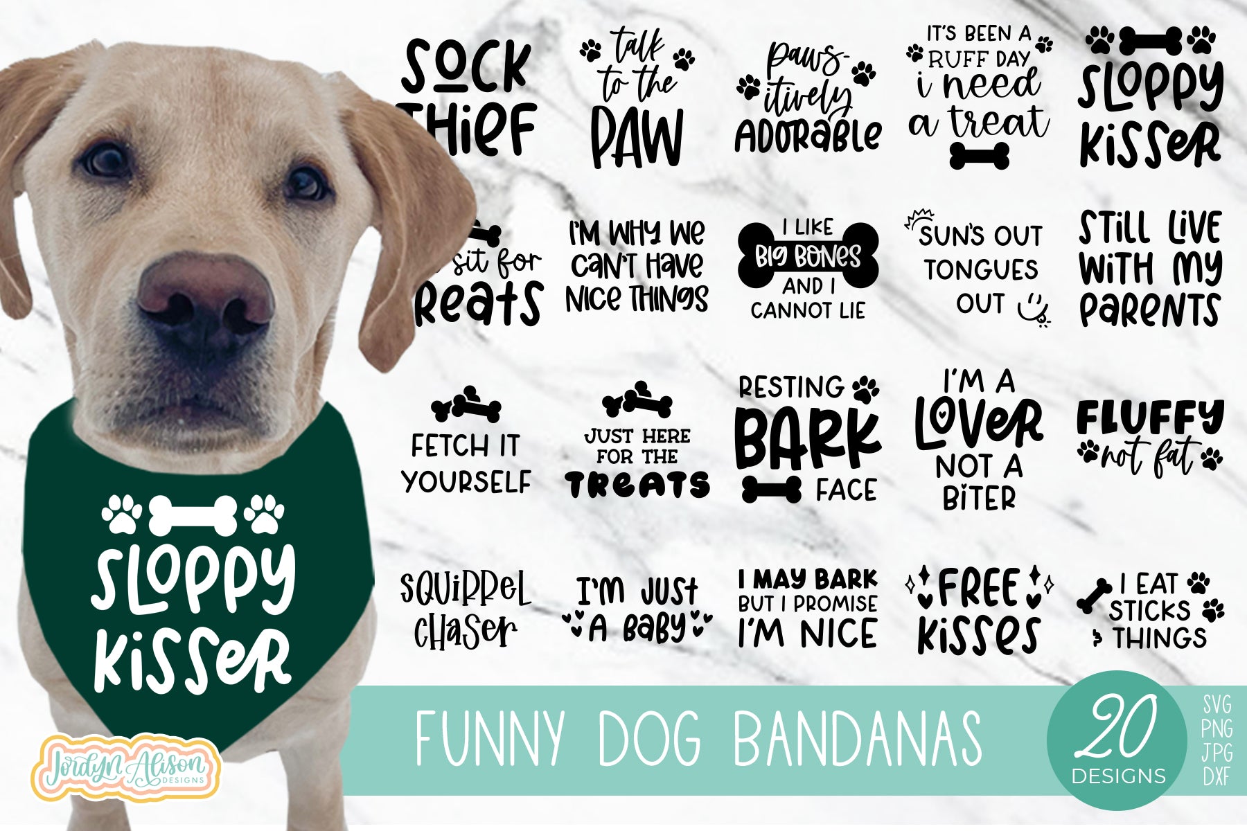 Funny Dog Bandana SVG Bundle 20 Designs for Cricut JordynAlisonDesigns