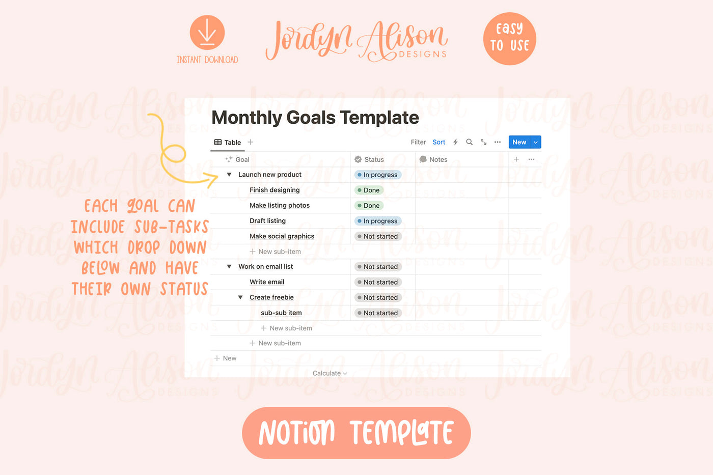Monthly Goals Notion Template