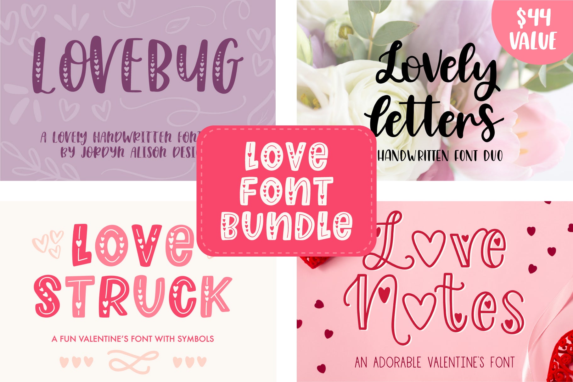 Valentines Font Bundle | 4 Romantic Fonts for Valentines ...
