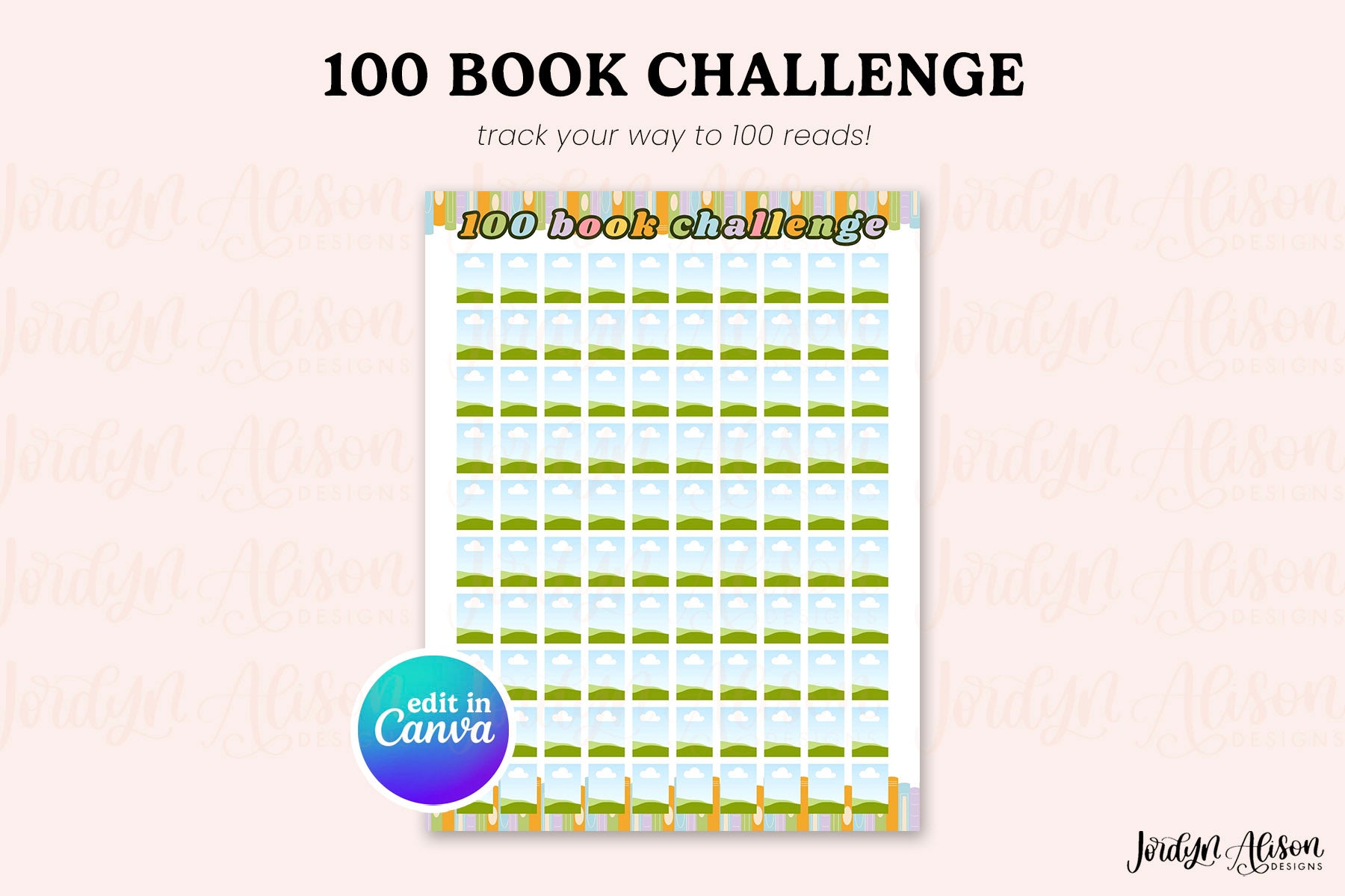 100 Books Reading Challenge (Canva Template)