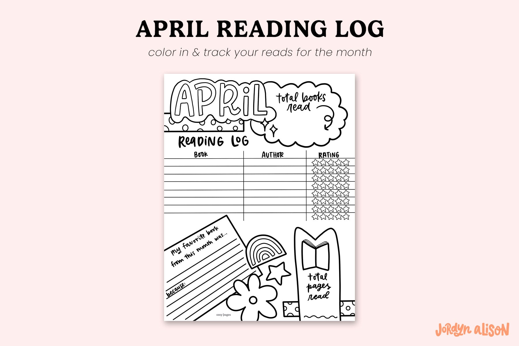 Log April Rapp April Reading Log Printable | Monthly Book Tracker – JordynAlisonDesigns