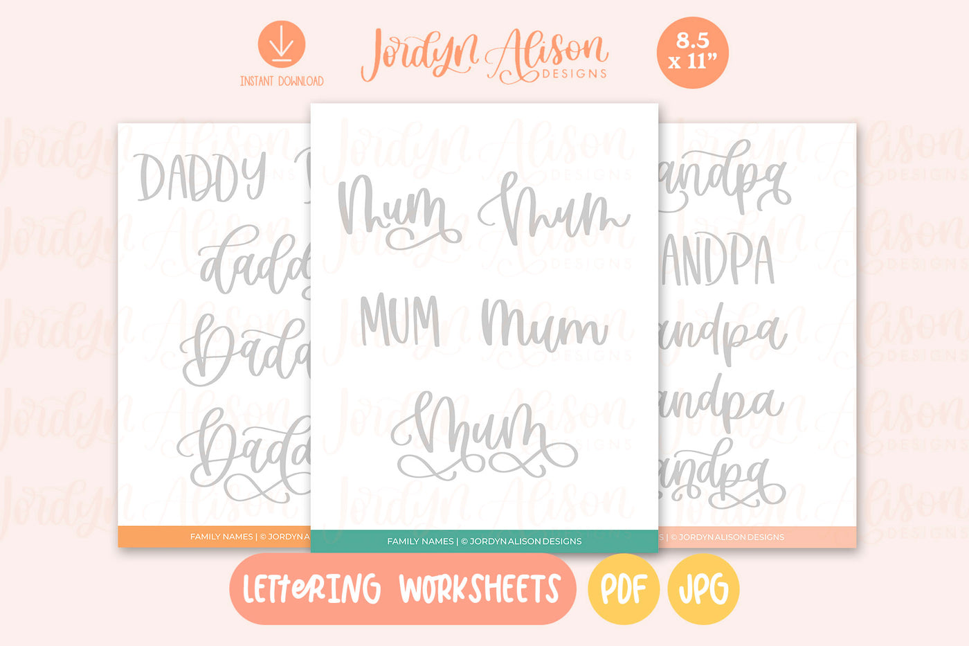 Family Member Names | Hand Lettering Practice Worksheet