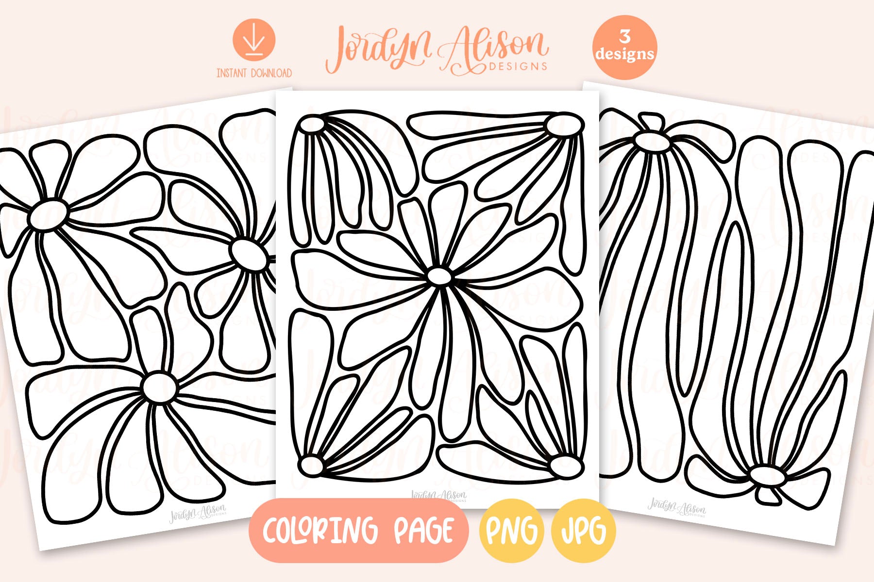 3 Flower Blobs Coloring Pages