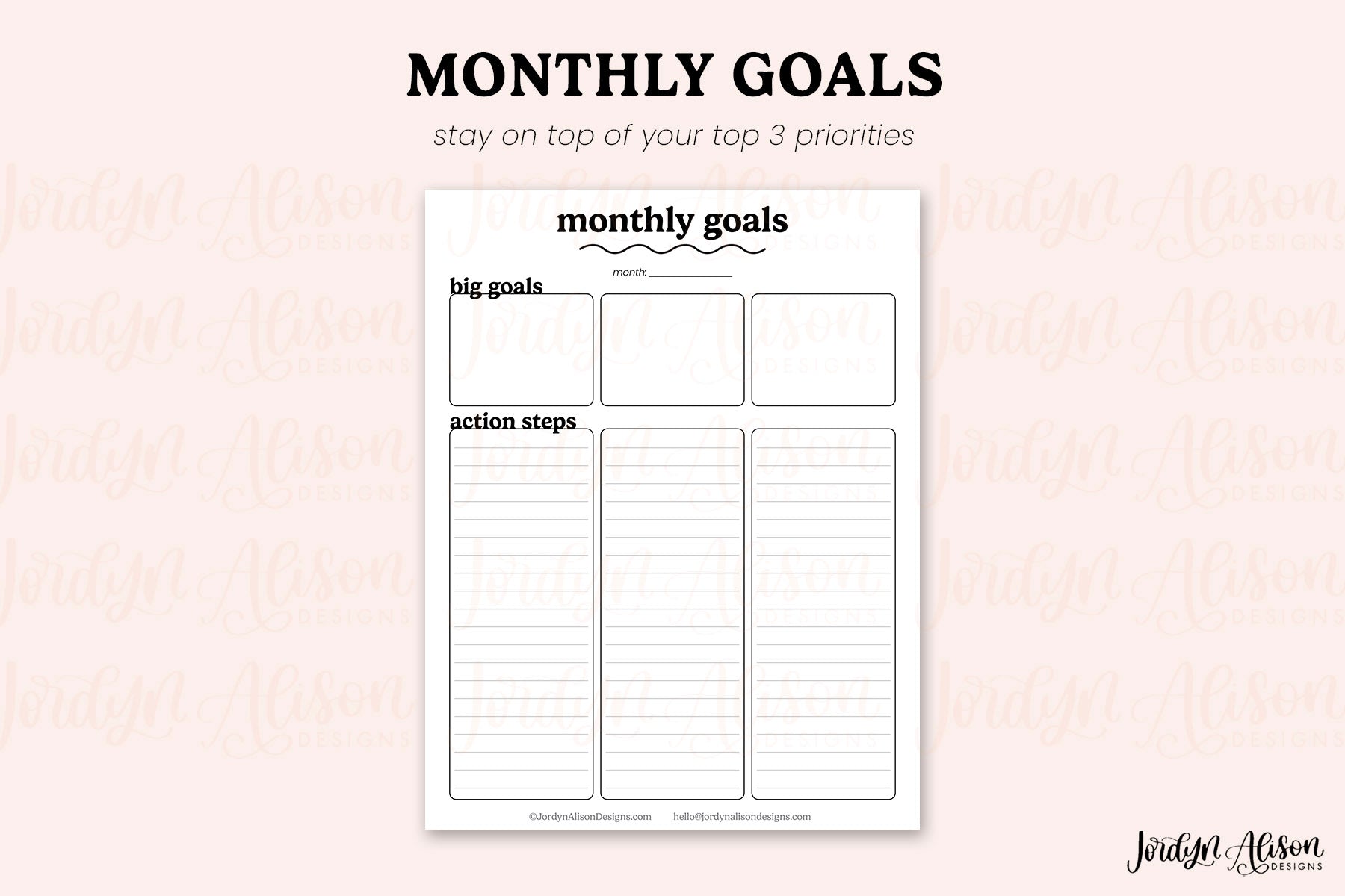 Monthly Goals Printable | Goal Setting Printable – JordynAlisonDesigns
