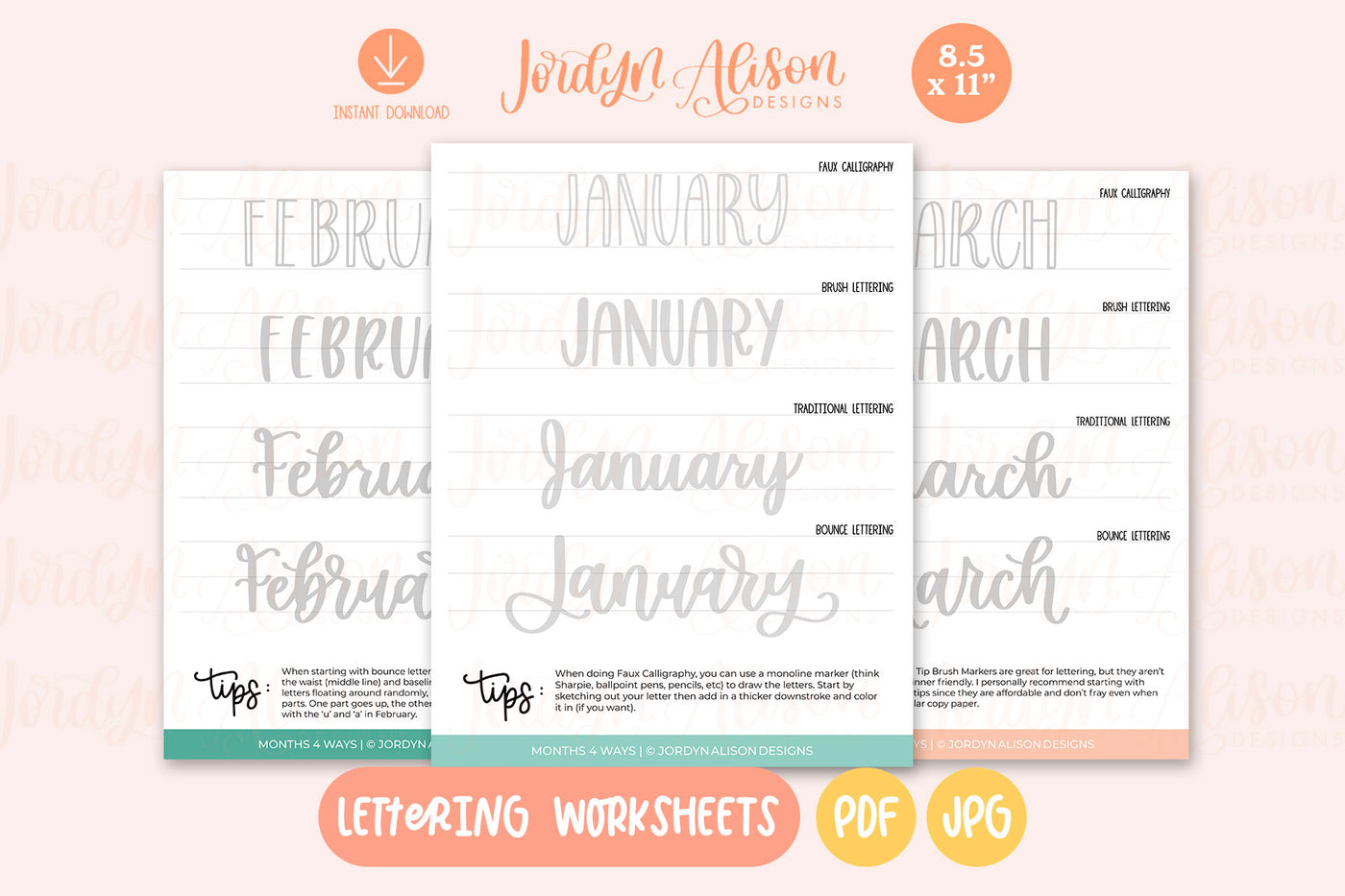 Months 4 Ways | Hand Lettering Practice Worksheet