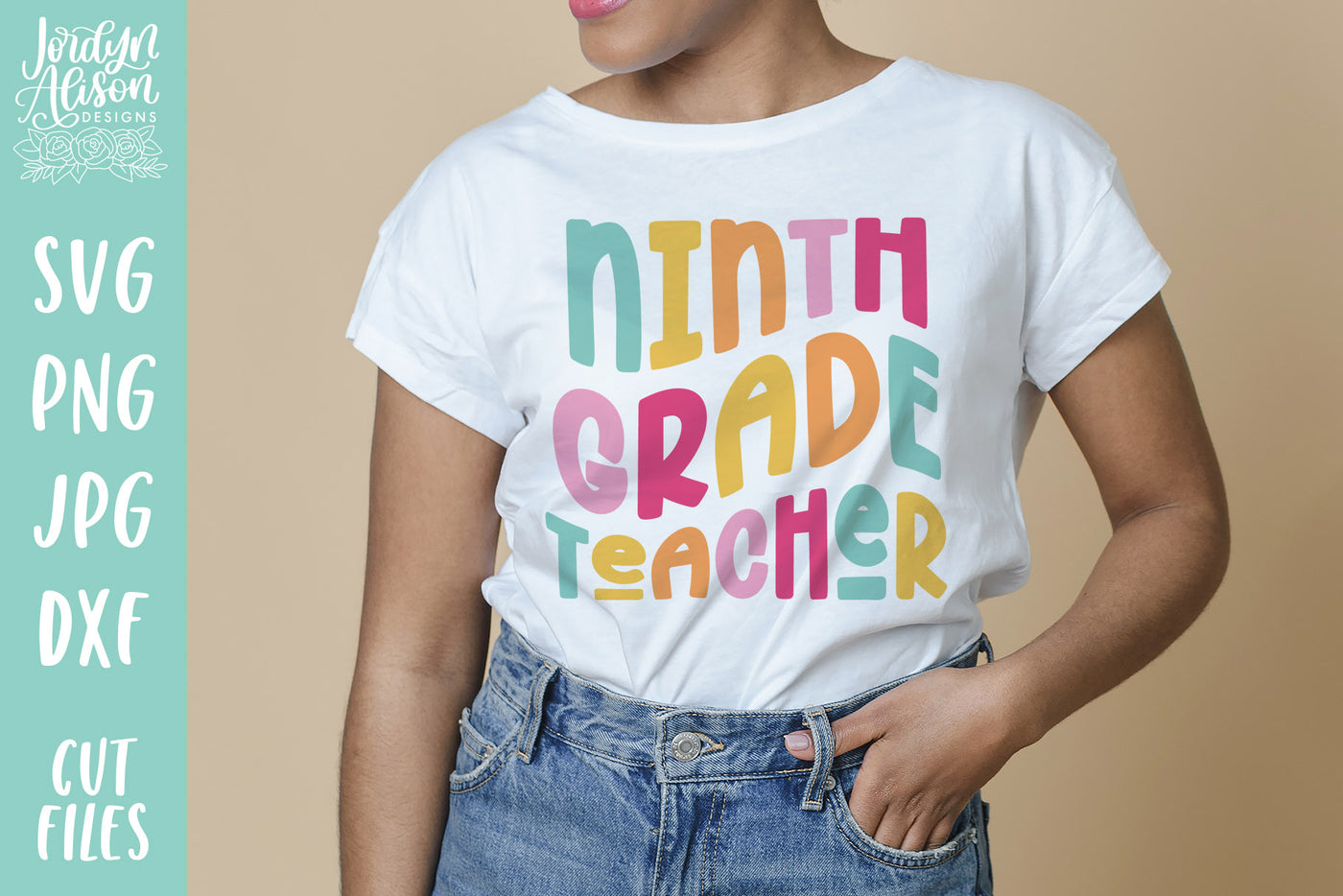 Ninth Grade Teacher SVG | Wavy Retro Teacher SVG