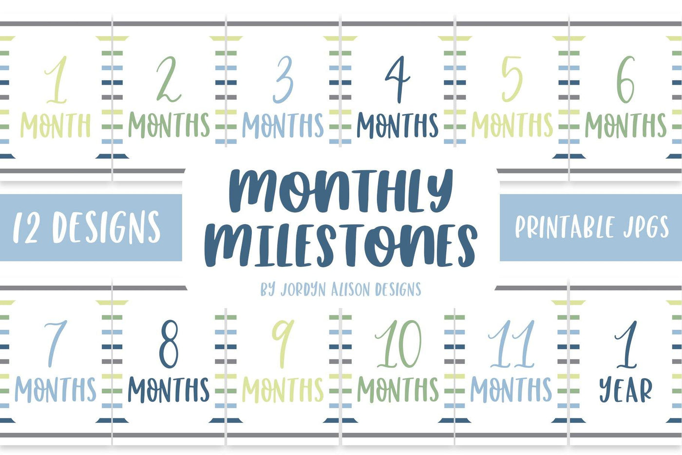Blue Stripes Monthly Milestones - JordynAlisonDesigns