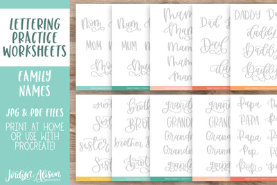 Family Member Names | Hand Lettering Practice Worksheet