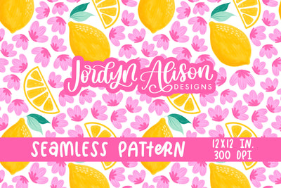 Floral Lemon Pink Flowers Seamless Pattern