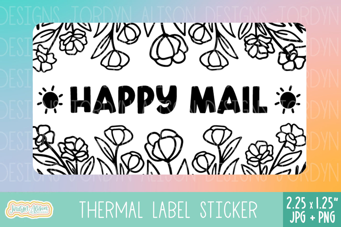Happy Mail Floral Frame Thermal Label Design