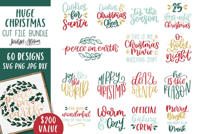 HUGE Christmas SVG Bundle, 60 Designs