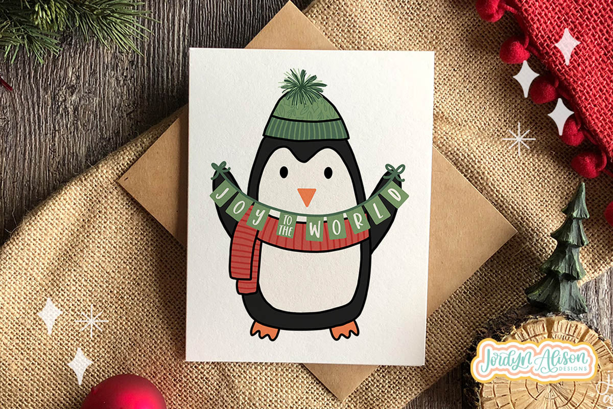 Joy to the World Penguin Printable Card
