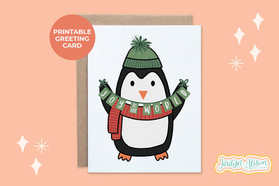 Joy to the World Penguin Printable Card