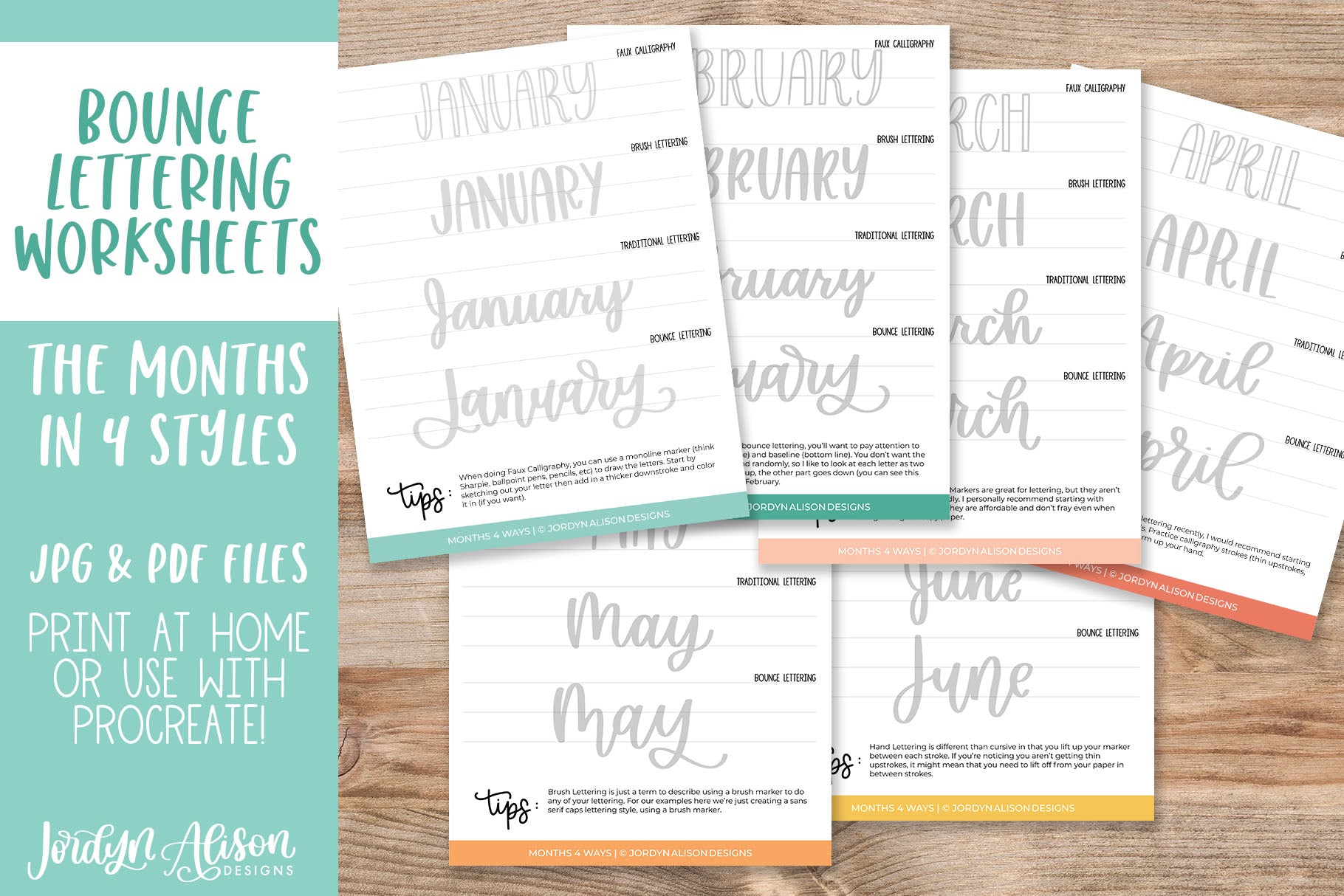 Months 4 Ways | Hand Lettering Practice Worksheets – JordynAlisonDesigns