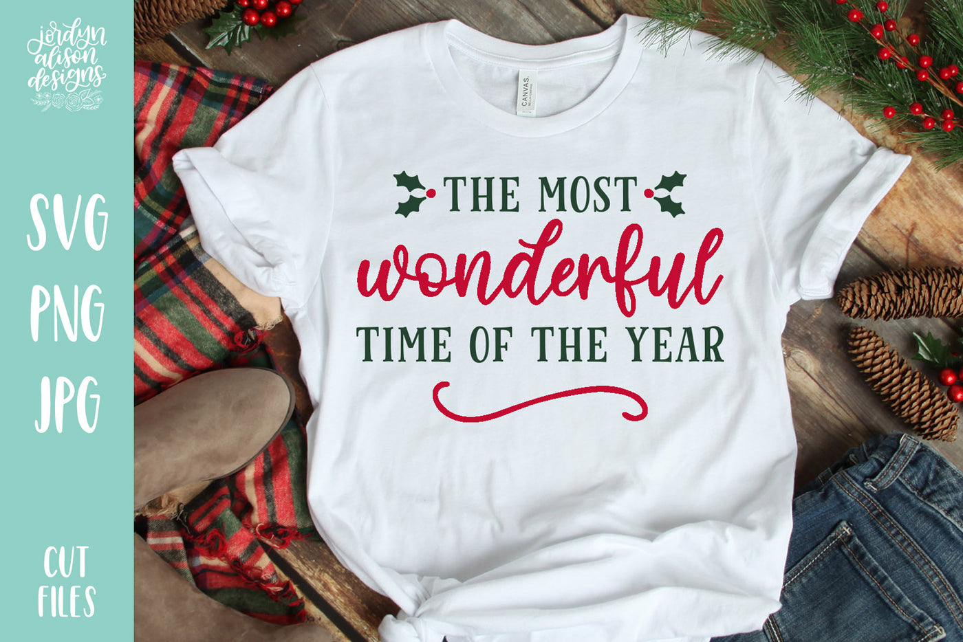 White T-shirt with handwritten text "Most Wonderful Time of Year