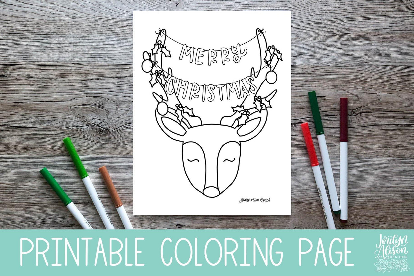 Christmas Reindeer Coloring Page - JordynAlisonDesigns