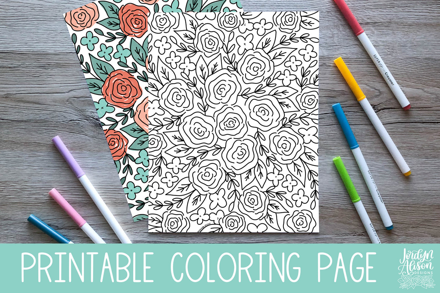 Roses Pattern Coloring Page - JordynAlisonDesigns