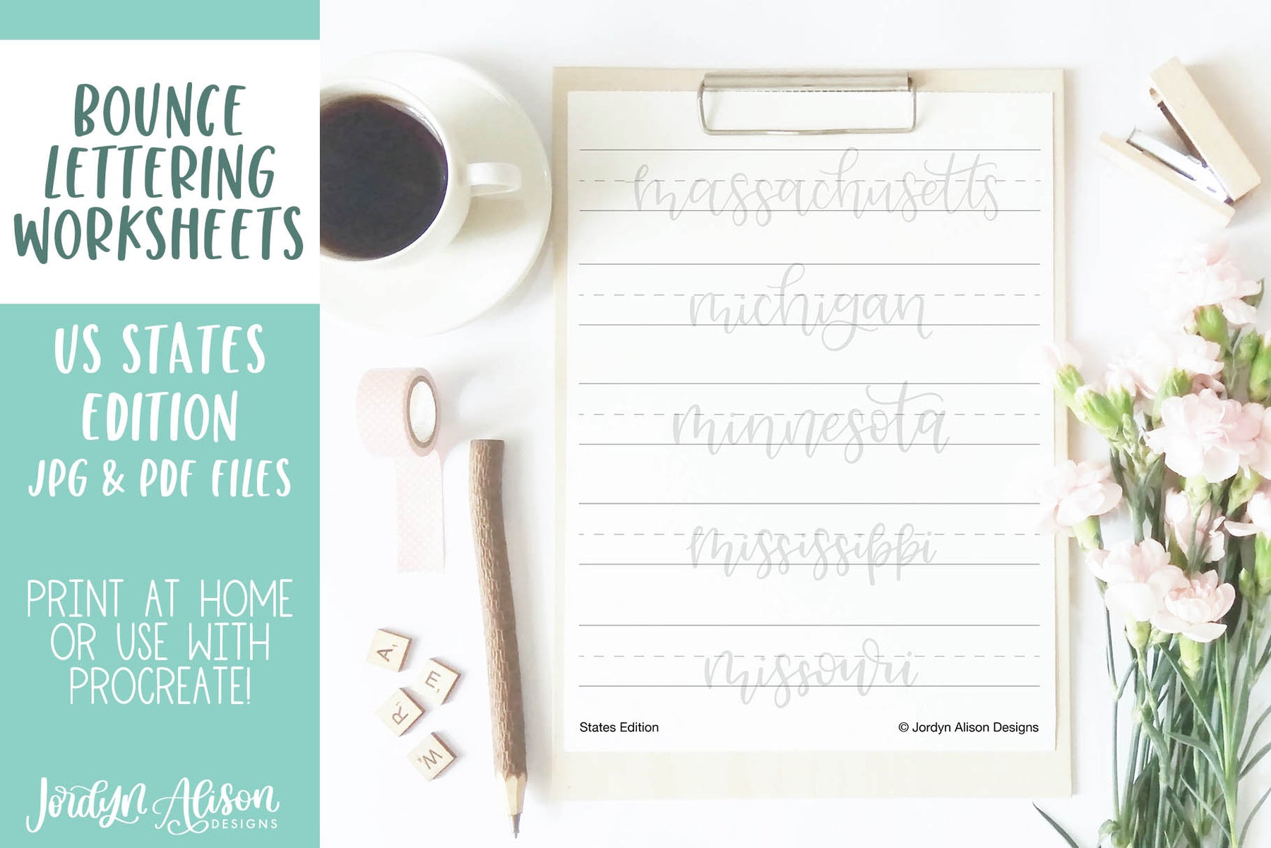 50 States Lettering Worksheets Printable | Practice Sheets ...