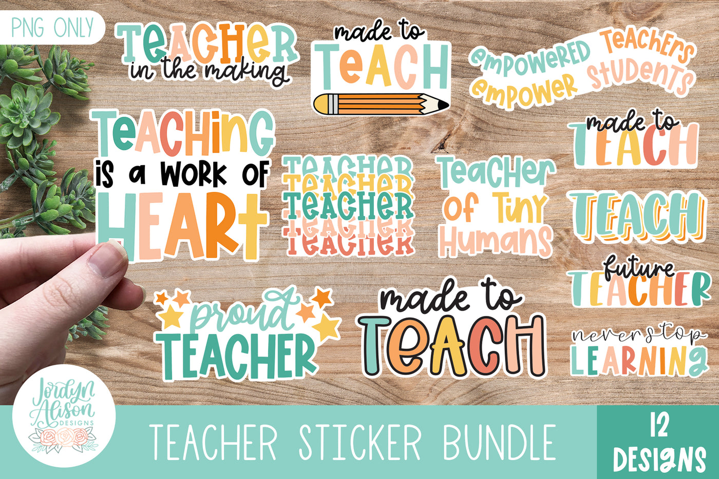 Teacher Sticker Bundle, 12 PNG Files