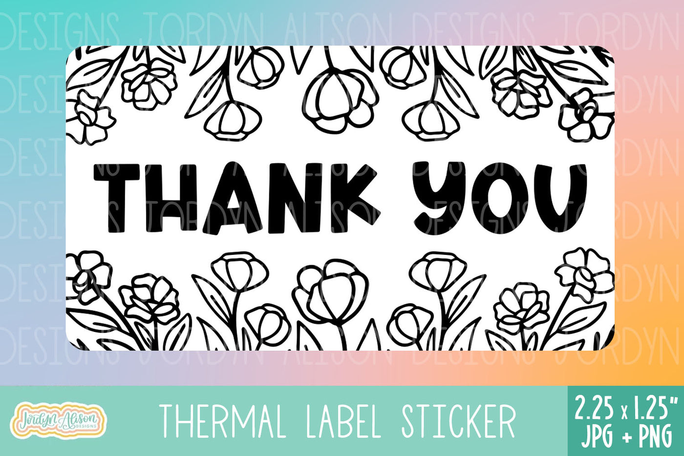 Thank You Floral Frame Thermal Label Design