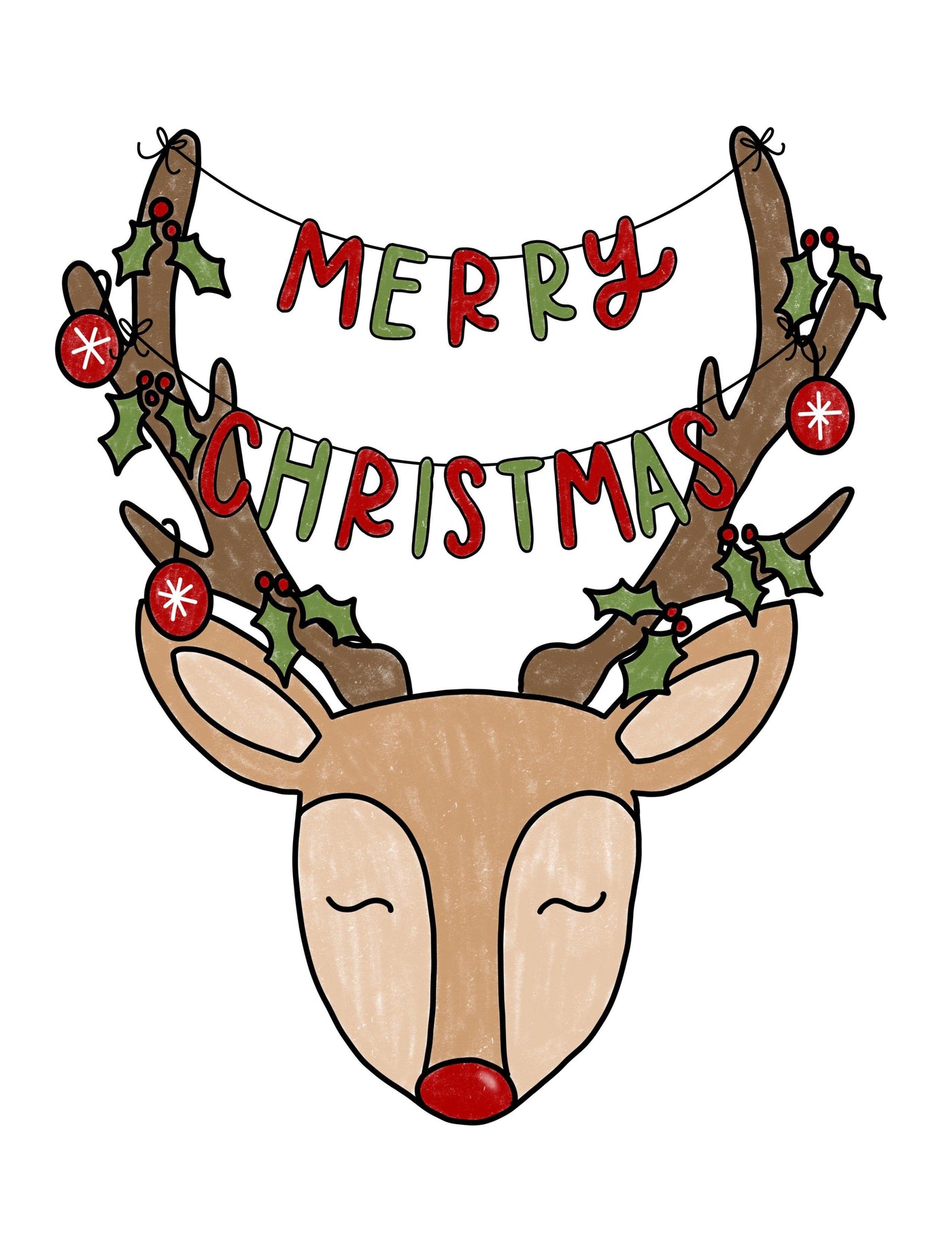Christmas Reindeer Coloring Page - JordynAlisonDesigns