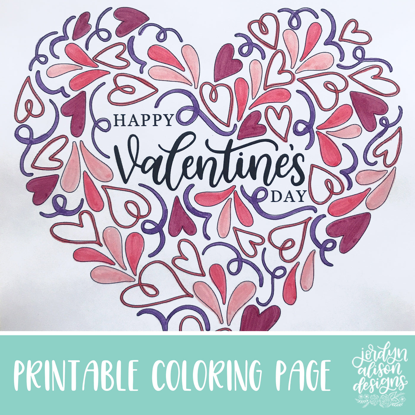 Valentine's Day Heart Coloring Page - JordynAlisonDesigns
