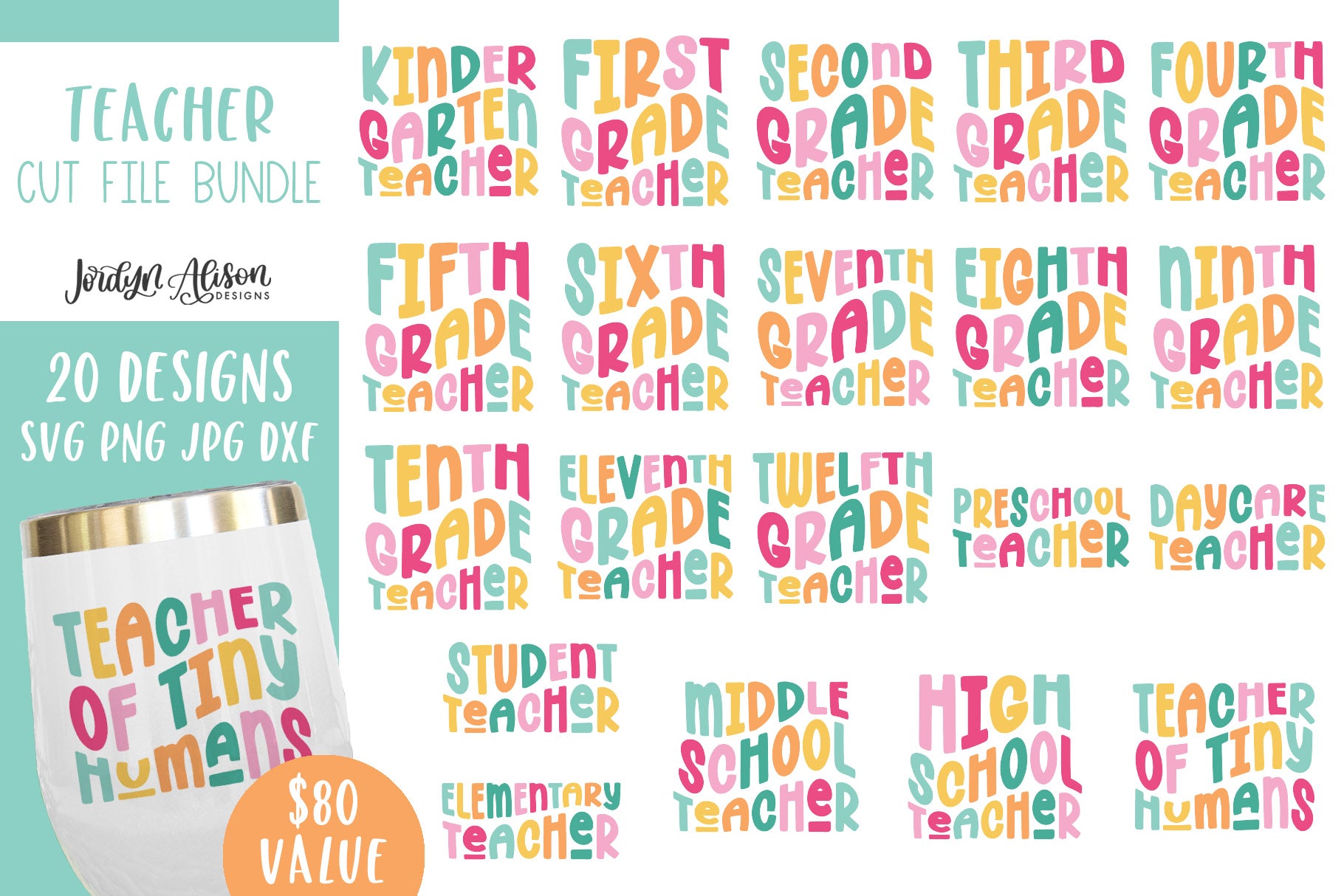 Grade Teacher SVG Bundle | 20 Wavy Retro Designs