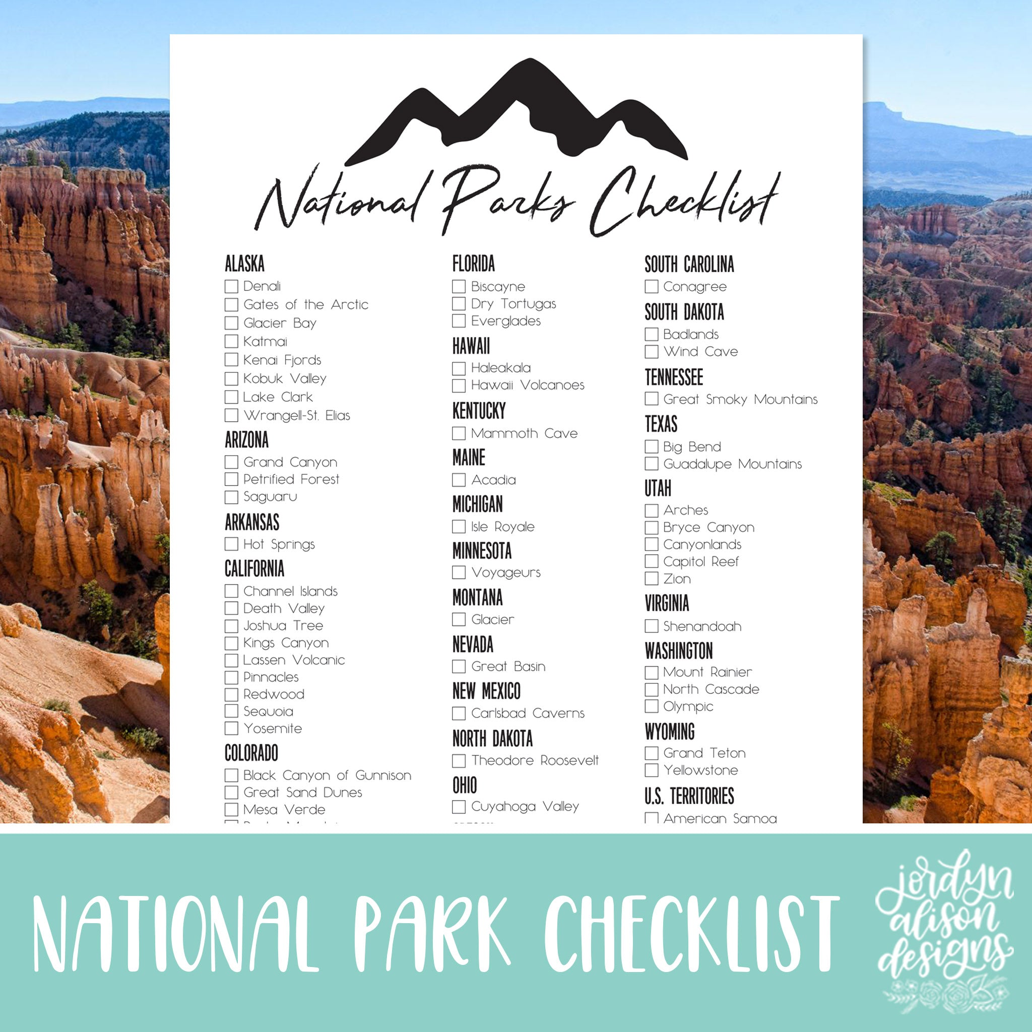 Download your National Parks Checklist today to keep track of what parks you have yet to visit! 
