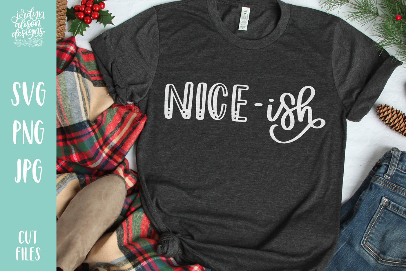 Grey T-Shirt with Handwritten text "Nice-ish" in white letters