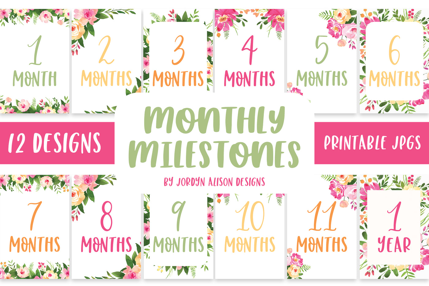 Pink Floral Monthly Milestones - JordynAlisonDesigns